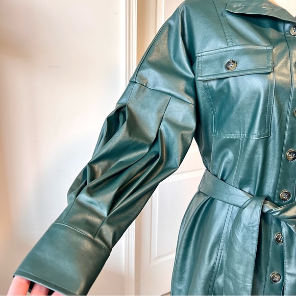 NEW YORK & COMPANY Green Faux Leather Button Down Shirt Dress—SZ. XS - Picture 5 of 17